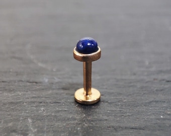 Lapis Lazuli Labret Stud - 3mm - Gold 316L Steel - 18, 16, or 14 Gauge - Tragus - Helix - Monroe - Tragus - Medusa Piercing