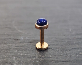 Clou labret en lapis-lazuli - 3 mm - Or Acier 316L - Calibres 18, 16 ou 14 - Tragus - Helix - Monroe - Piercing Tragus - Medusa