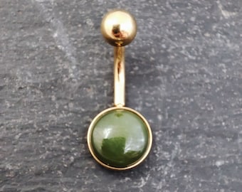 Jade Belly Bar - Gold 316l Steel - 4 bar lengths - 14 gauge - Belly Ring