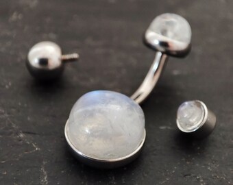 Indian Rainbow Moonstone Belly Bar - 316l Steel - 4 bar lengths - 14 gauge - Moonstone Belly Button Piercing