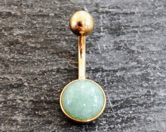 Aventurine Belly Bar - Gold 316l Steel - 4 bar lengths - 14 gauge - Belly Ring