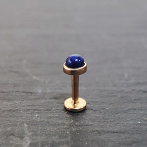 Lapis Lazuli Labret Stud - 3mm - Gold 316L Steel - 18, 16, or 14 Gauge - Tragus - Helix - Monroe - Tragus - Medusa Piercing