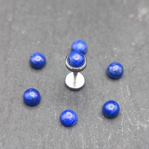 Lapis Lazuli Threadless Labret Stud - 18 Gauge - Flat Back - Push Pin