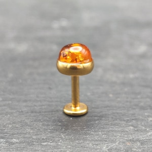 Bernstein Gold Labret - 5 mm Edelstein - 316L Stahl - Flache Rückseite - Helix - Conch - Tragus - 16 Gauge