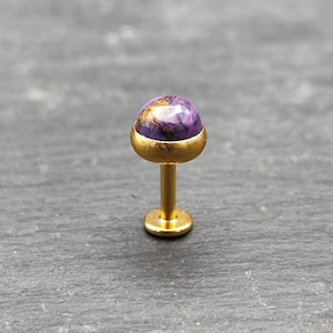 Lila Kupfer Türkis Gold Labret - 5 mm Edelstein - Edelstahl 316L - Flache Rückseite - 16 Gauge