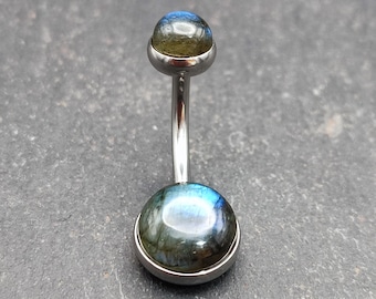 Labradorite Belly Ring: Surgical Steel Bar, 14 Gauge