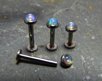 3mm Ethiopian Opal Labret Stud Blue Base Colour Polished Surgical Steel 316L Helix Monroe Piercings