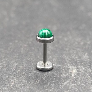 Malachite Threadless Labret - 18 Gauge - Surgical Steel - Flat Back Stud - Push Pin