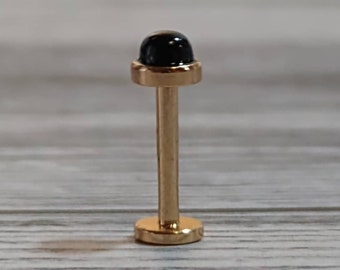 Black Onyx Labret Stud - 3mm - Gold Titanium PVD Coated 316L Steel - 18, 16, or 14 Gauge