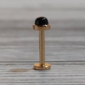 Black Onyx Labret Stud - 3mm - Gold Titanium PVD Coated 316L Steel - 18, 16, or 14 Gauge