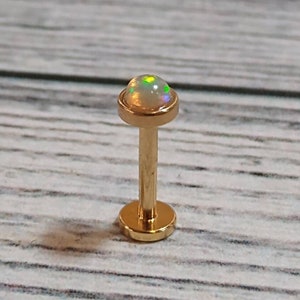 Natural Ethiopian Opal Labret Stud - 3mm - Gold Titanium Coated - 316L Steel - 18, 16, or 14 Gauge - Internally Threaded