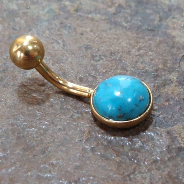 Turquoise Belly Bar - Gold  - Turquoise Belly Ring - December birthstone