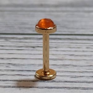 Orange Carnelian Labret Stud -  Gold 316l Steel - Internally Threaded  - 18, 16, or 14 Gauge