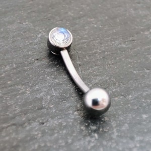 Rainbow Moonstone Curved Barbell - 16 Gauge Barbell, Titanium Banana Bar