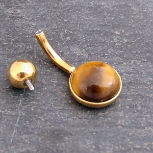 Tiger&#39;s Eye Belly Bar - Gold 316l Steel - 4 bar lengths - 14 gauge - Belly Ring