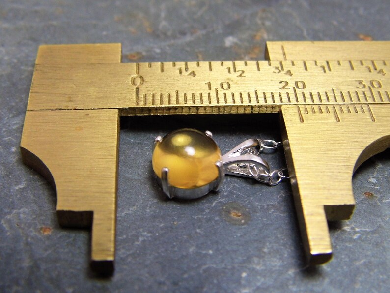 Citrine Pendant Necklace Yellow Gemstone Jewelry Sterling Silver Chain 8mm Round Citrine Cabochon