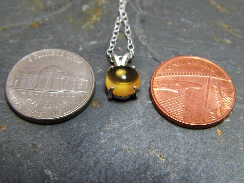 Citrine Pendant Necklace Yellow Gemstone Jewelry Sterling Silver Chain 8mm Round Citrine Cabochon