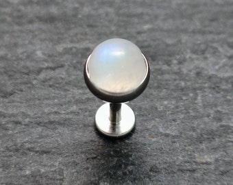 Indian Rainbow Moonstone Labret  - 5mm Gemstone - 316L Steel - Natural - Internally Threaded  - Helix - Conch - Tragus