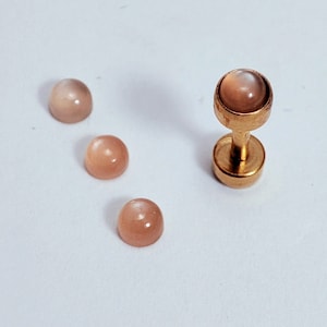 Double Peach Moonstone Labret Stud - 3mm - Double Gem Stud - Gold Titanium Coated 316L Steel - 16 Gauge