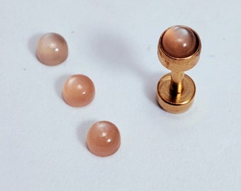 Peach Moonstone Labret Stud: Gold Titanium 16 Gauge Piercing