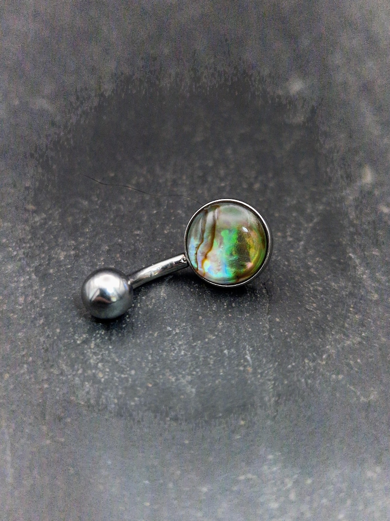 Paua Shell Belly Bar - 316lvm Steel - 14 Gauge - Abalone Belly Ring image 9