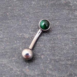 Malachite Curved Barbell, Titanium, 16 Gauge, Internally Threaded, Eyebrow Piercing, Rook, Cartilage, Daith