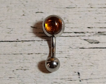 Natural Amber Belly Ring: Surgical Steel Navel Jewelry