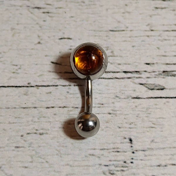 Natural Amber Belly Ring - 6mm Gem - Surgical Steel - Amber Belly Bar - Belly Button Ring - Navel Piercing