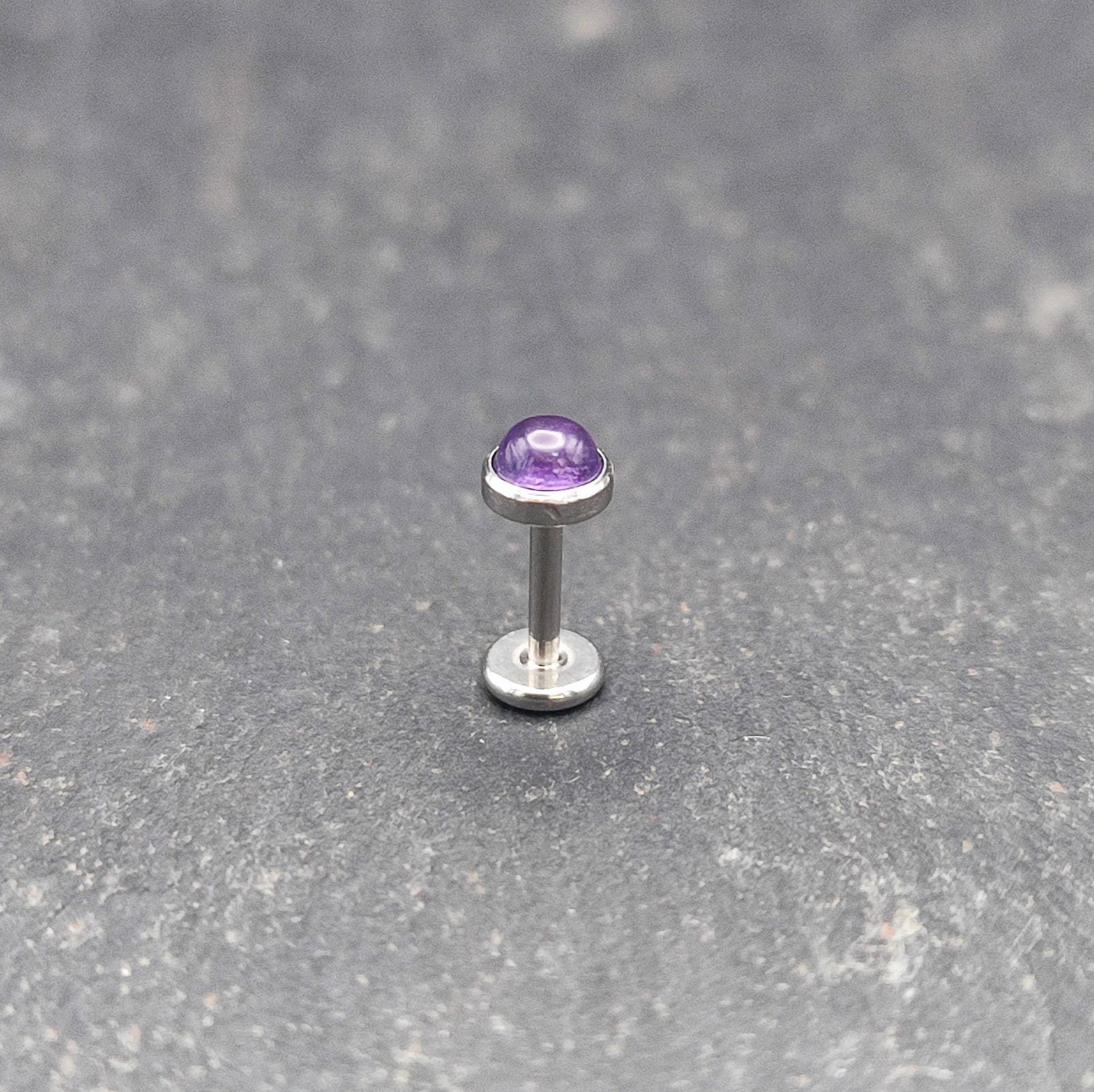 Natural Amethyst threadless labret - 3mm Amethyst - Flat Back - Push Pin Stud