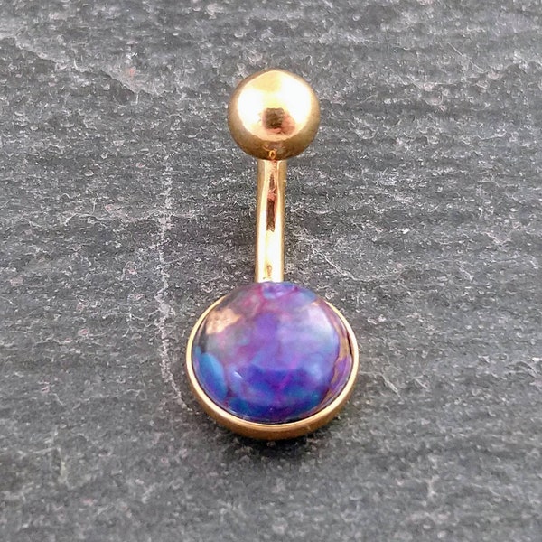 Purple Copper Turquoise Belly Bar - Gold 316l Steel - 4 bar lengths - 14 gauge - Belly Ring