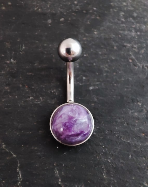 Purple Charoite Belly Ring: Surgical Steel, 14 Gauge