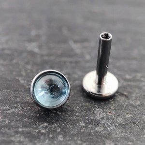 Blue Topaz Labret Stud - Titanium - 3mm Setting - Internally Threaded