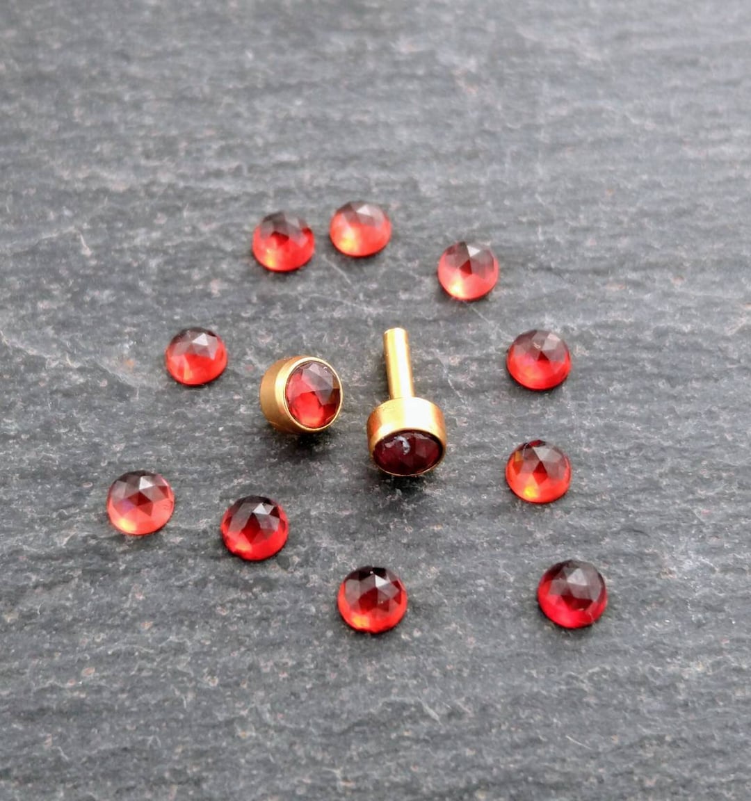 Double Garnet Gemstone - 3mm - 316L Steel Gold Coated - Internally