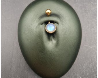 Natural Labradorite Gold Belly Ring: 14 Gauge, Surgical Steel Bar
