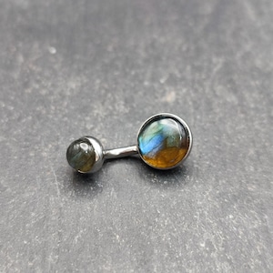 Labradorite Belly Ring: Surgical Steel Bar, 14 Gauge