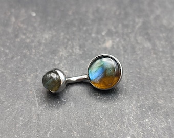 Labradorite Belly Ring: Surgical Steel Bar, 14 Gauge