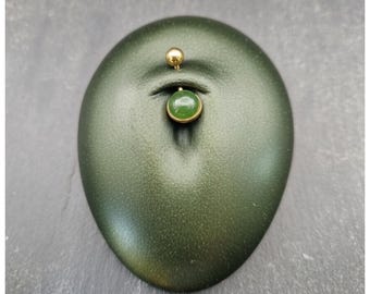 Gold Jade Belly Bar: Surgical Steel Internally Threaded Navel Ring