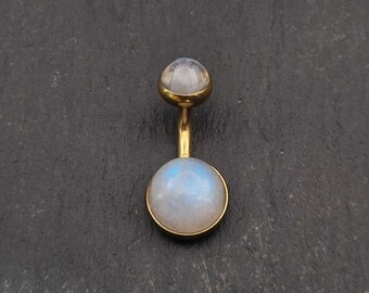 Rainbow Moonstone Gold Belly Ring: Surgical Steel, 14 Gauge