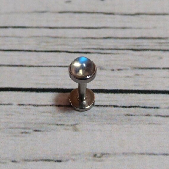 Rainbow Moonstone Labret 3mm 316L Steel Natural Crystal Internally