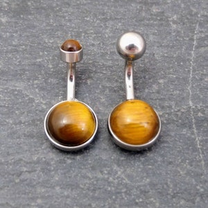 Tigers Eye Belly Bar - Belly Button Piercing Jewelry - Tigers Eye Belly Ring