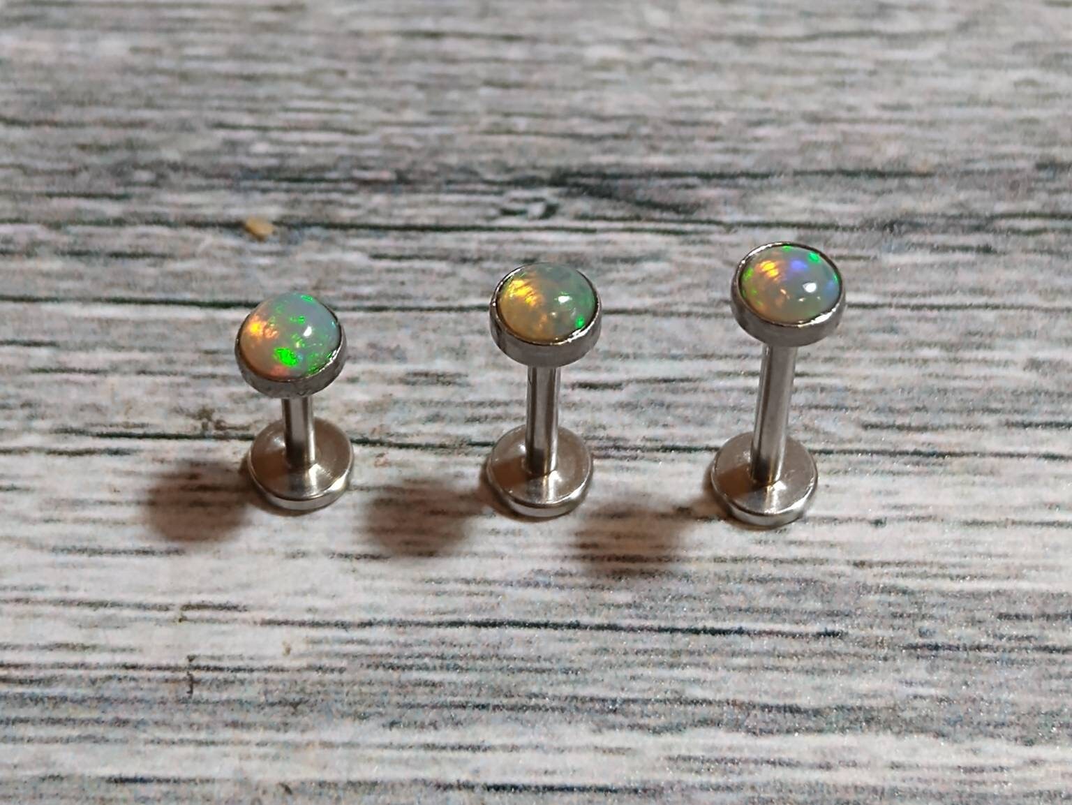 Ethiopian Opal Labret Stud - 16G or 14 G - Polished 316l Steel - Inte…