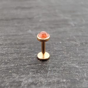 Oranger Karneol Labret Ohrstecker - Gold 316l Stahl - Innengewinde - 18, 16 oder 14 Gauge