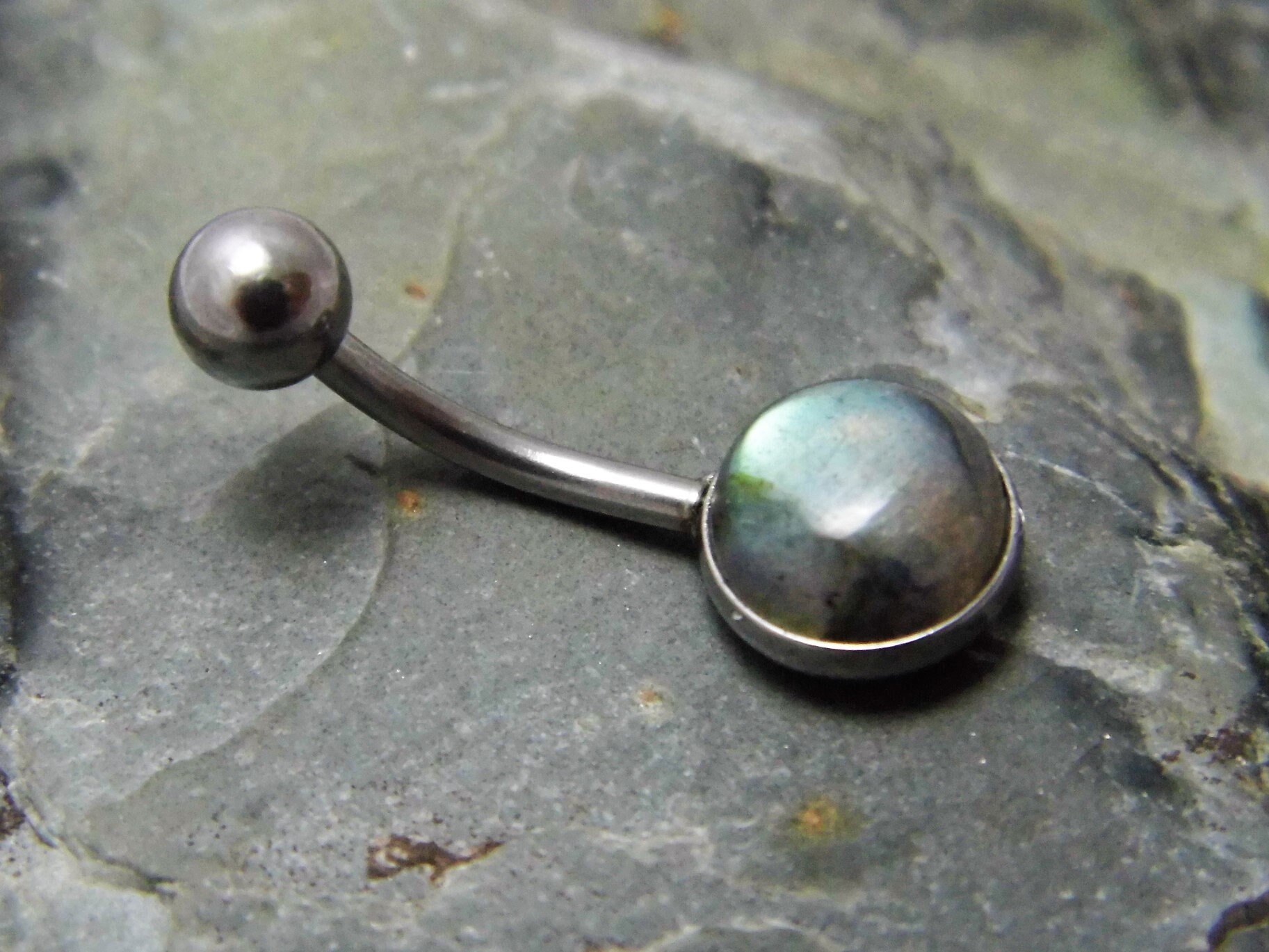 Labradorite Belly Bar, Surgical Steel, Labradorite Belly Ring - 14 Ga…