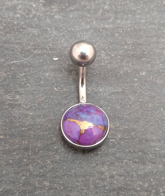 Surgical Steel Belly Button Navel Ring Bar with Amethyst Semi Precious Oval Stone Surgical Steel Belly Button Navel Ring Bar with Amethyst Semi Precious Oval Stone