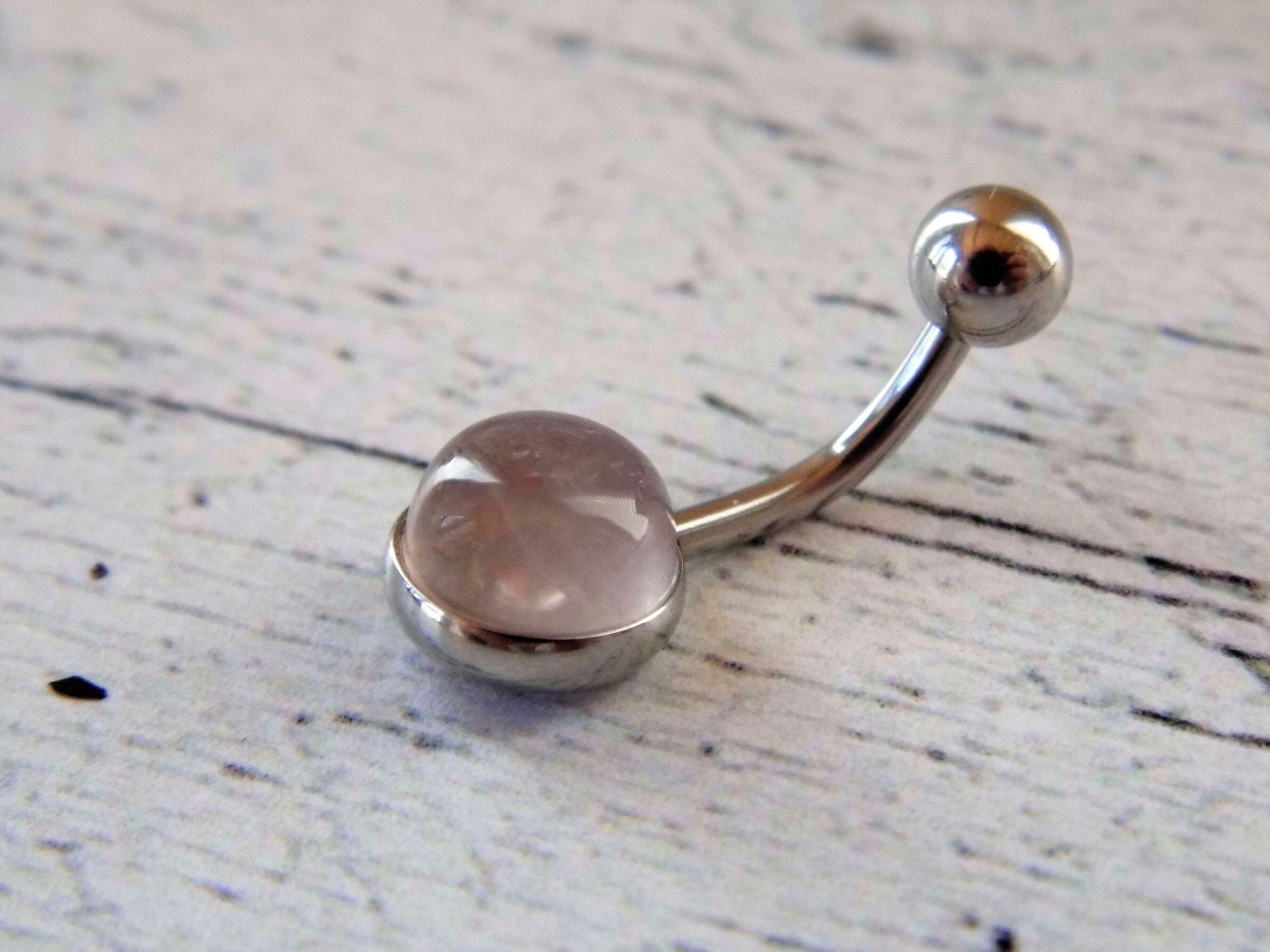 Rose Quartz Belly Bar - Surgical Steel - 316L - Belly Ring - Natural …