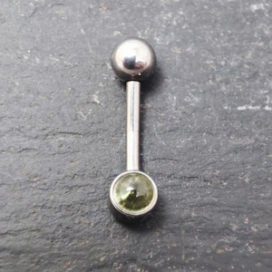 Peridot Curved Barbell, Titanium, 16 Gauge, Internally Threaded, Eyebrow Piercing, Rook, Cartilage, Daith