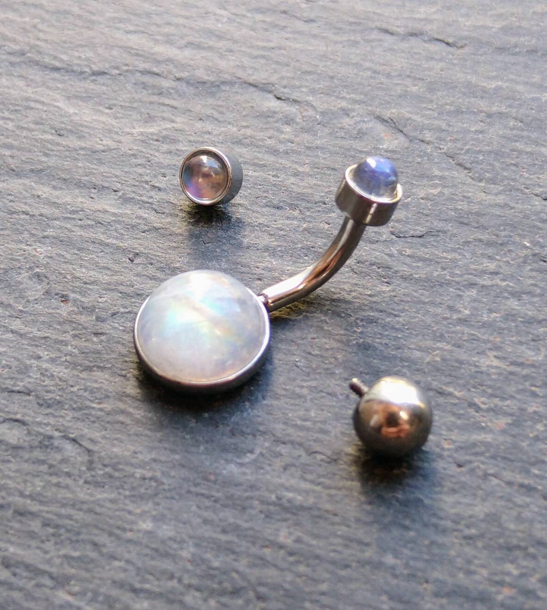 Buy Rainbow Moonstone Belly Button Ring: Surgical Steel, 14 Gauge