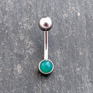 Green Onyx Curved Barbell, Titanium, 16 Gauge, Internally Threaded, Eyebrow Piercing, Rook, Cartilage, Daith