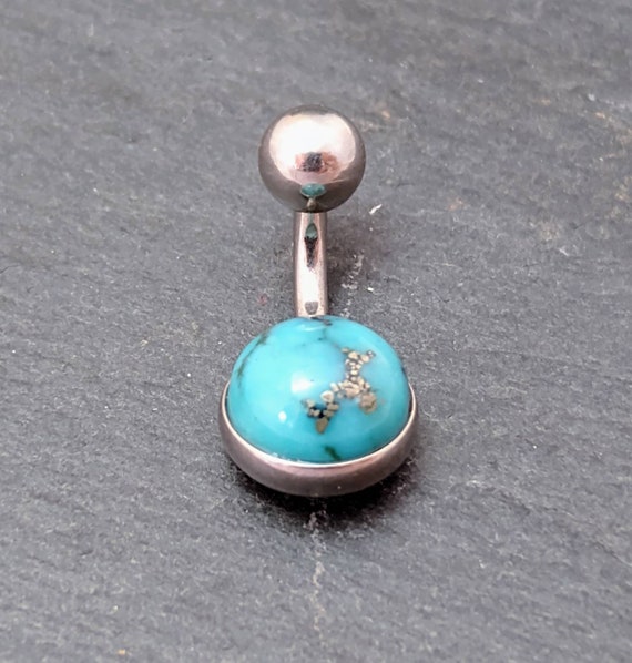 Surgical Steel Belly Button Navel Ring Bar with Turquoise Semi Precious Oval Stone Surgical Steel Belly Button Navel Ring Bar with Turquoise Semi Precious Oval Stone