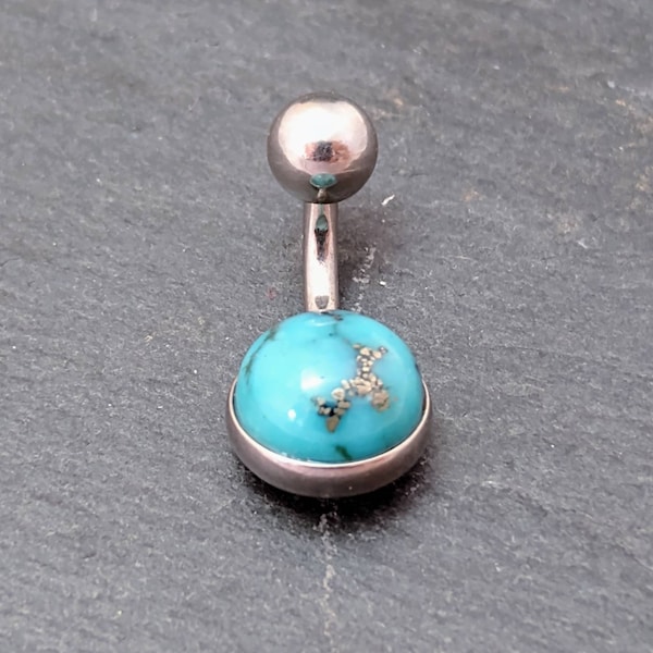 Turquoise Belly Bar - Surgical Steel - Arizona Turquoise Belly Ring - December birthstone